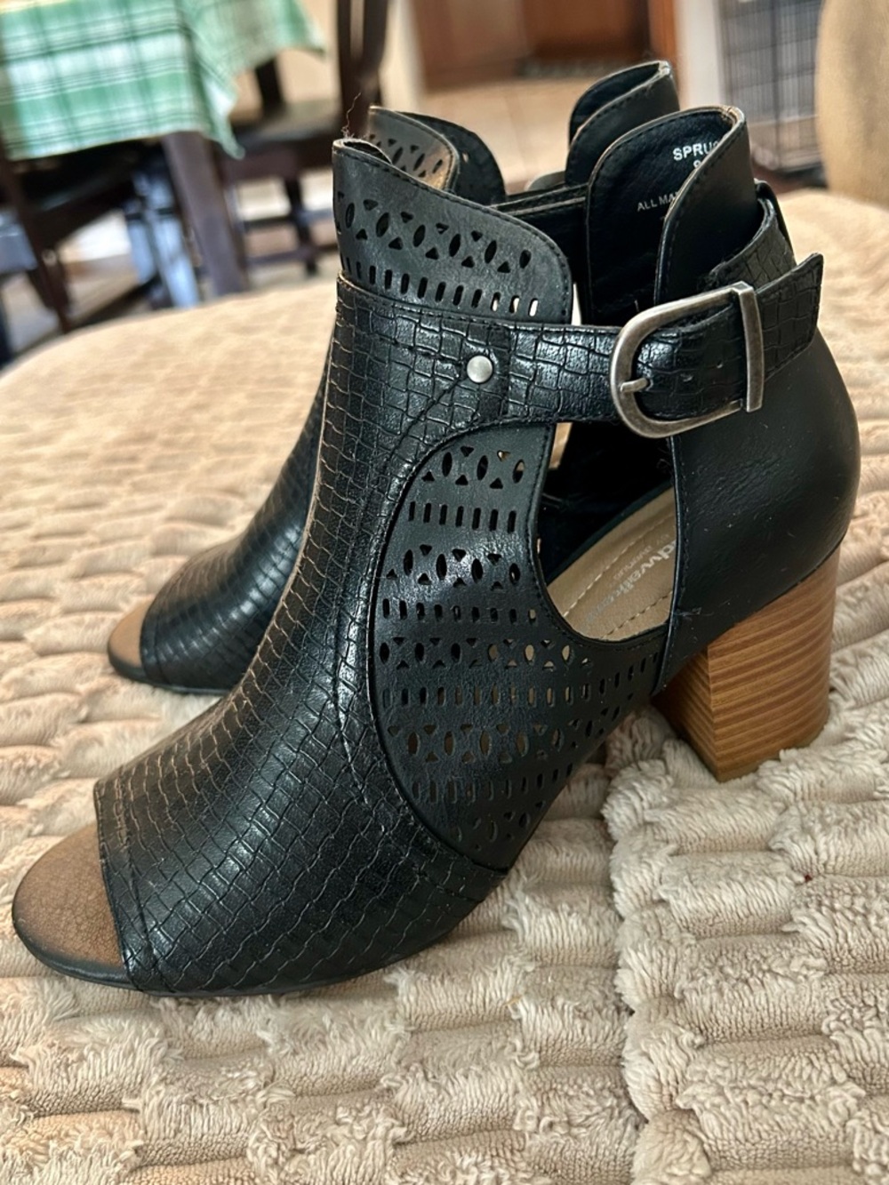 Cloudwalkers Black Cutout Peep-Toe Block Heel Booties